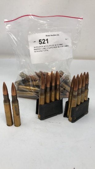 39 ROUNDS & 2 CLIPS OF 30-06 AMMO.