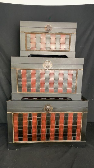 3PC FAUX LEATHER NESTING TRUNKS