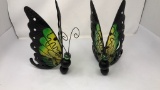 2) METAL/GLASS LIGHT UP GARDEN BUTTERFLIES