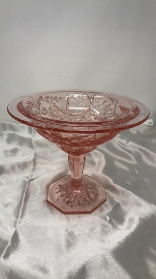 MCKEE GLASS CO. PINK "ROCK CRYSTAL" FOOTED BOWL