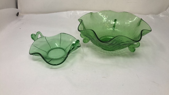 1928 FENTON MING DOLPHIN EMERALD GREEN DISHES