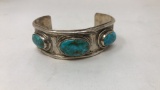 SILVER & TURQUOISE STONE CUFF BRACELET 55G
