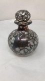 SILVER OVERLAY CUT-GLASS PERFUME BOTTLE