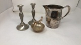 PREISNER PEWTER CANDLESTICKS, PITCHER, MORE