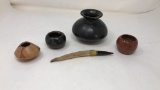 NATIVE AMERICAN DAGGER & SMALL PUEBLO POTTERY