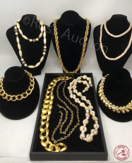 GOLD-TONE CHAINS, SHELL NECKLACES, & MORE