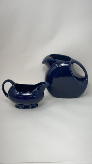 FIESTA WARE COLBALT DISC PITCHER AND SAUCE BOAT