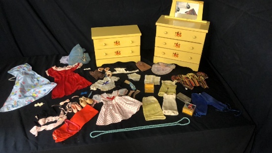 WOODEN DOLL PLAY DRESSERS & CLOTHING