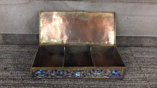 1920s CHINESE EXPORT EMBOSSED BRASS JEWELRY CASKET