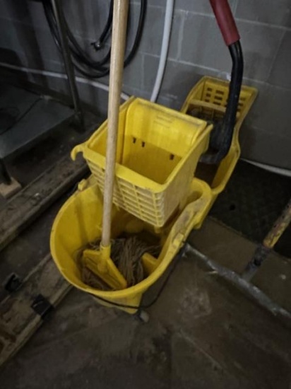 2) YELLOW MOP BUCKET AND MOP.