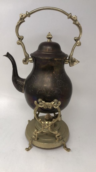 BRASS TIPPING TEAPOT WITH TIPPING STAND & BURNER