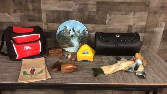 MAN CAVE DECOR: PAINTED SAW BLADE, WOOD FISH &MORE