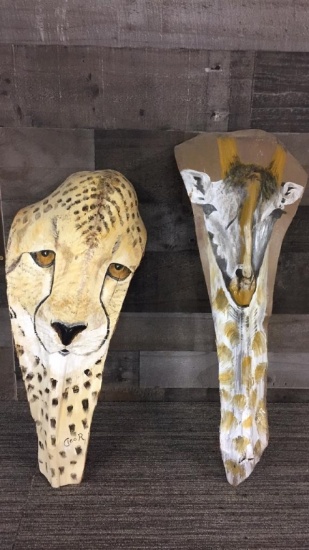 CHEETAH & GIRAFFE PALM PAINTINGS BY CLEO R.