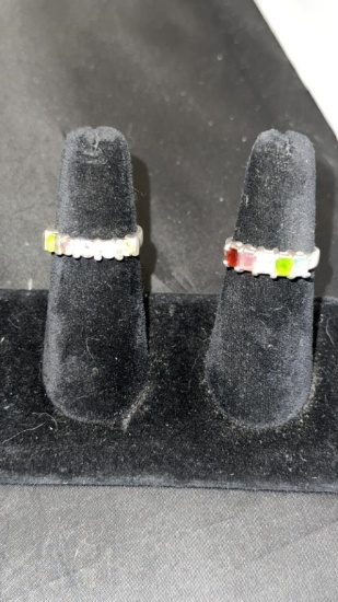 2) STERLING SILVER & MULTI COLOR STONE RINGS 7G