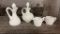 HOBNAIL MILK GLASS CRUET, SUGAR BOWL & CREAMER