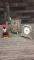DANISH METAL STEIN, PORCELAIN FIGURINE & CLOCK