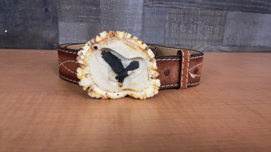 ANTLER BELT BUCKLE & LEATHER BELT