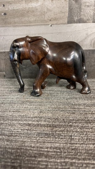 WOOD BULL ELEPHANT STATUE