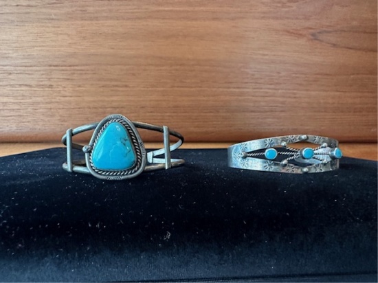 2 STERLING SILVER & TURQUOISE BRACELETS 27G