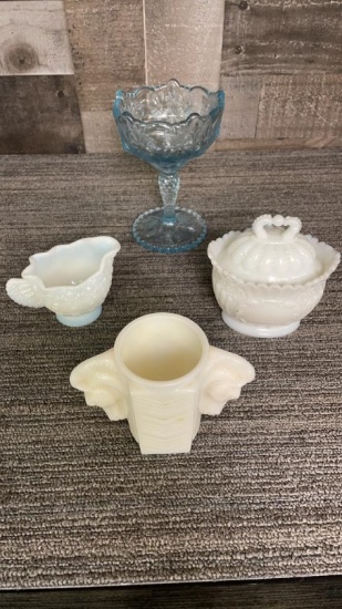 URANIUM HORSE HEAD VASE, MILK GLASS & MORE
