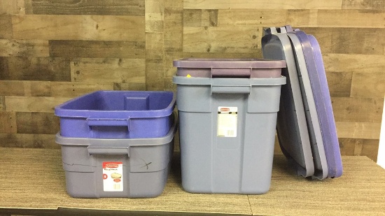 4) RUBBERMAID STORAGE TOTES WITH LIDS