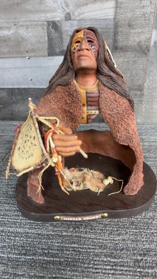 "WINTER COUNT" SIGNED NATIVE AMERICAN STATUE