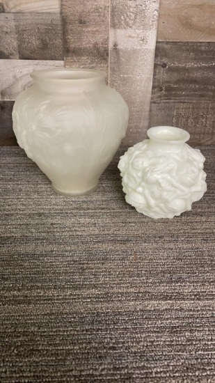 FROSTED GLASS & MILK GLASS VASES