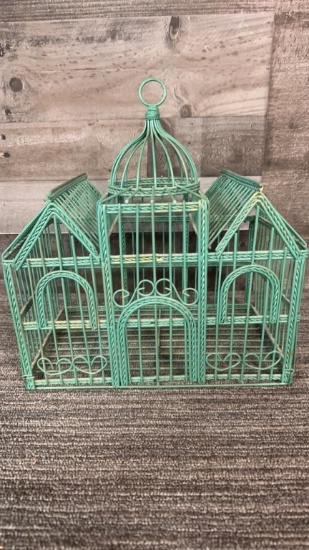 VTG GREEN METAL MANSION BIRD CAGE