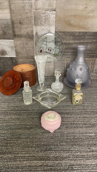PERFUME BOTTLES, CAMEO TRINKET BOX, & MORE