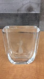 ORREFORS STYLE ETCHED CRYSTAL VASE -- SIGNED