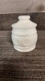 WHEATON EAGLE COIN MILK GLASS COVERED JAR