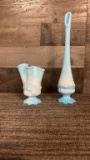 FENTON BLUE WHITE SWIRL CABBAGE ROSE VASES