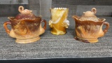 WESTMORELAND SLAG GLASS SWAN CREAM, SUGAR & CUP