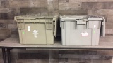 2)AKRO MILS INDUSTRIAL HARD PLASTIC HINGE LID TOTE