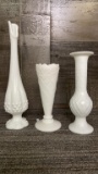 3) FENTON & MORE MILK GLASS VASES