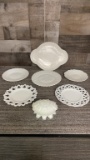 DITHRIDGE & IMPERIAL MILKGLASS PLATES & VANITY BOX