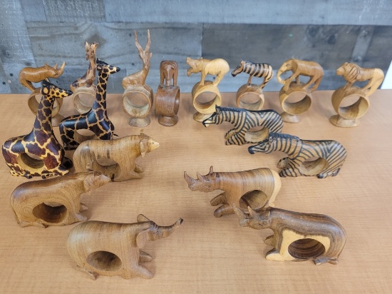 COLLECTION OF WOOD SAFARI NAPKIN RINGS