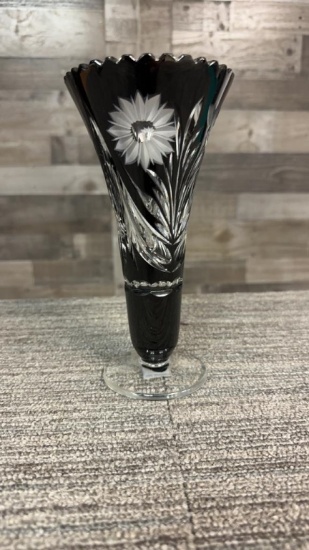 GERMAN BLACK CUT TO CLEAR CRYSTAL VASE