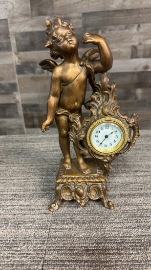 VINTAGE BRASS CHERUB WINDUP CLOCK