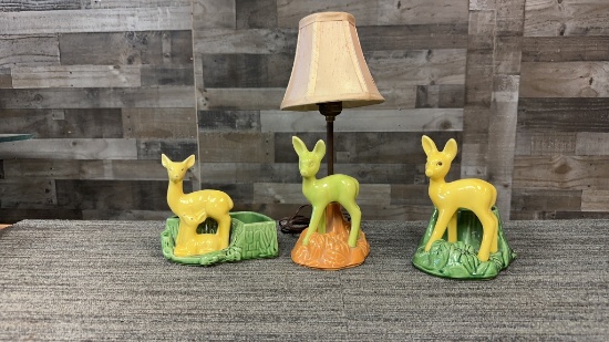 SHAWNEE POTTERY DEER/FAWN LAMP AND PLANTERS