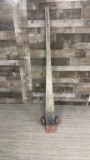VTG WOOD HANGLE PRY LEVER BAR W CAST IRON WHEELS
