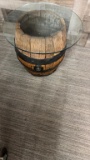 WOODEN KEG BARREL GLASS TOP TABLE