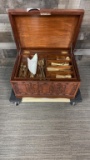 AZTEC/PERUVIAN EMBOSSED LEATHER CHEST W UTENSILS
