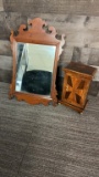 VICTORIAN INLAY WOOD TABLE CABINET & WALL MIRROR