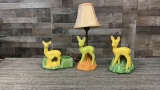 SHAWNEE POTTERY DEER/FAWN LAMP AND PLANTERS