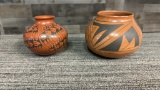 2) BROWN AND BLACK NATIVE AMERICAN POTTERY