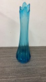 MCM LE SMITH HANDCRAFTED BLUE GLASS SWUNG VASE