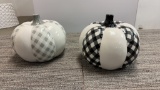2) CERAMIC WHITE & PLAID PUMPKINS