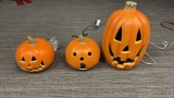 3) PLASTIC LIGHT UP JACK O' LANTERNS