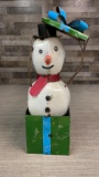 METAL SNOWMAN IN A PRESENT BOX